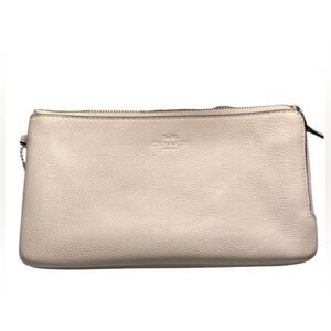 NWT COACH DOUBLE ZIP LEATHER WALLET IN GREY BIRCH